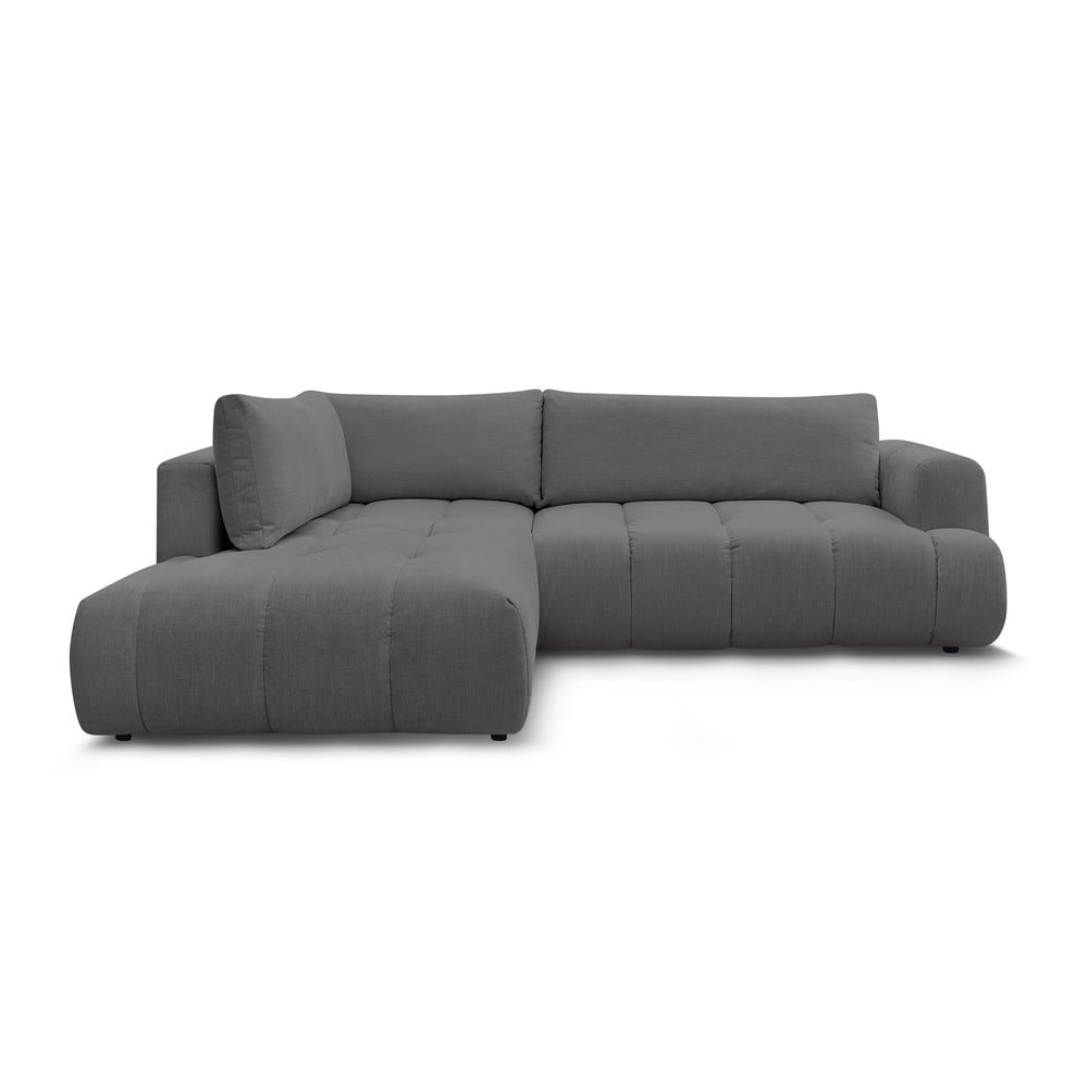 Sötétszürke kinyitható-tárolóhelyes sarokkanapé (bal oldali-L alakú) Fuji – Bobochic Paris