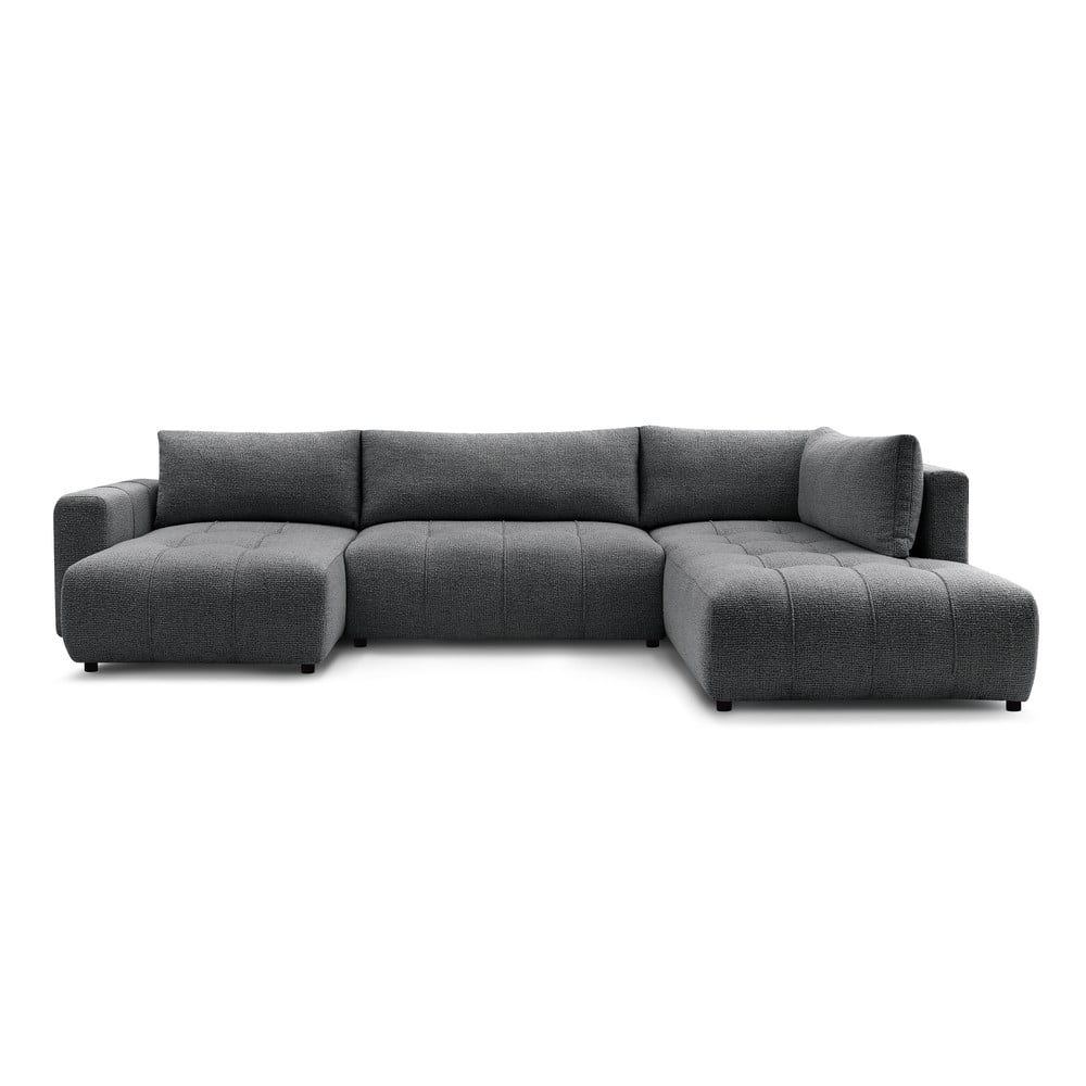 Sötétszürke kinyitható-tárolóhelyes sarokkanapé (bal oldali-U alakú) Arsene – Bobochic Paris