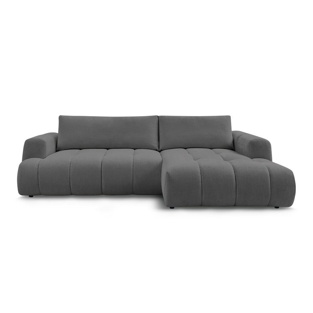 Sötétszürke kinyitható-tárolóhelyes sarokkanapé (jobb oldali-heverő résszel) Fuji – Bobochic Paris