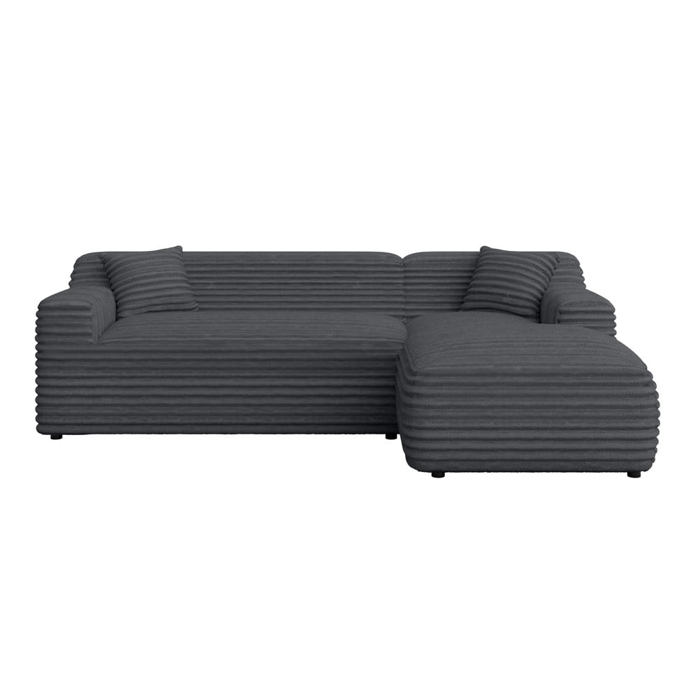 Sötétszürke kordbársony sarokkanapé (jobb oldali-heverő résszel) Martin – Ropez