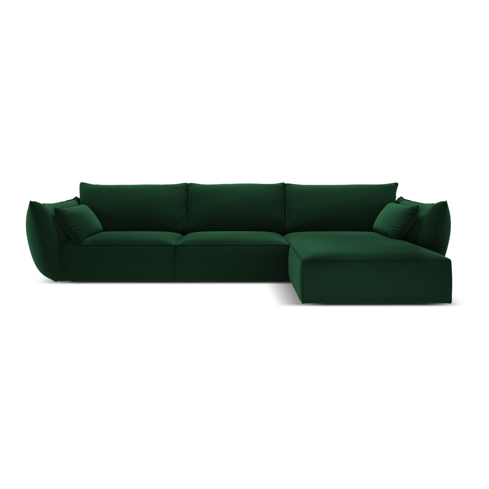 Sötétzöld bársony sarokkanapé (jobb oldali-heverő résszel) Vanda – Mazzini Sofas