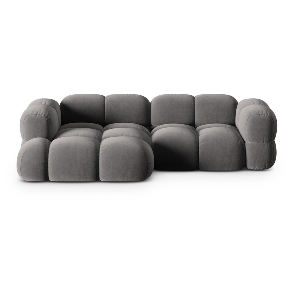 Szürke bársony sarokkanapé (bal oldali-heverő résszel) Loretto – Cosmopolitan Design