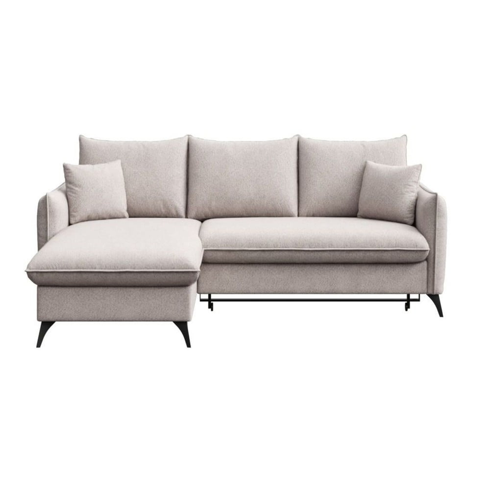 Szürke buklé kinyitható tárolóhelyes sarokkanapé (bal oldali-heverő résszel) Brim – Rodier