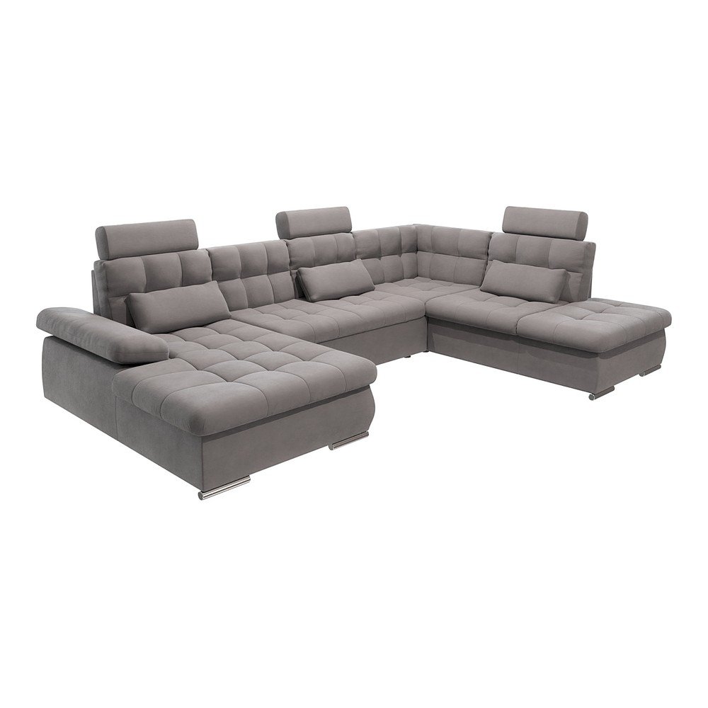 Szürke kinyitható tárolóhelyes sarokkanapé (jobb oldali-U alakú) Merkur – Ropez