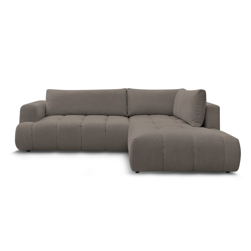 Szürkésbarna kinyitható-tárolóhelyes sarokkanapé (jobb oldali-L alakú) Fuji – Bobochic Paris