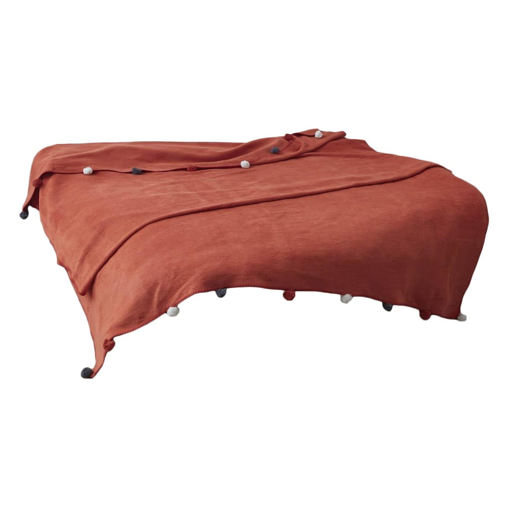 Téglavörös fleece ágytakaró 150x200 cm Pom Pom – Mijolnir