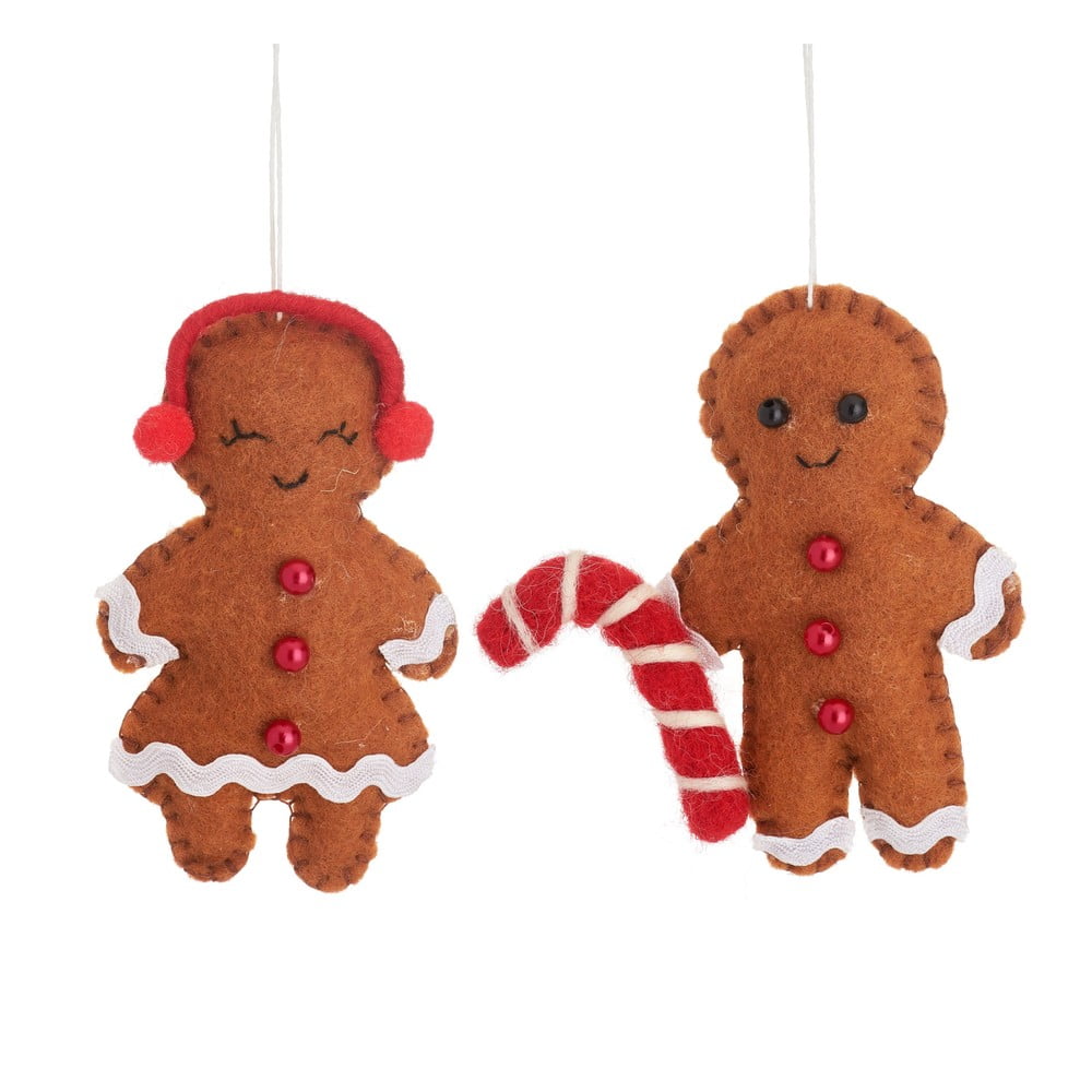 Textil kézzel készített karácsonyfadísz készlet 2 db-os 10 cm Gingerbread Couple – Sass & Belle