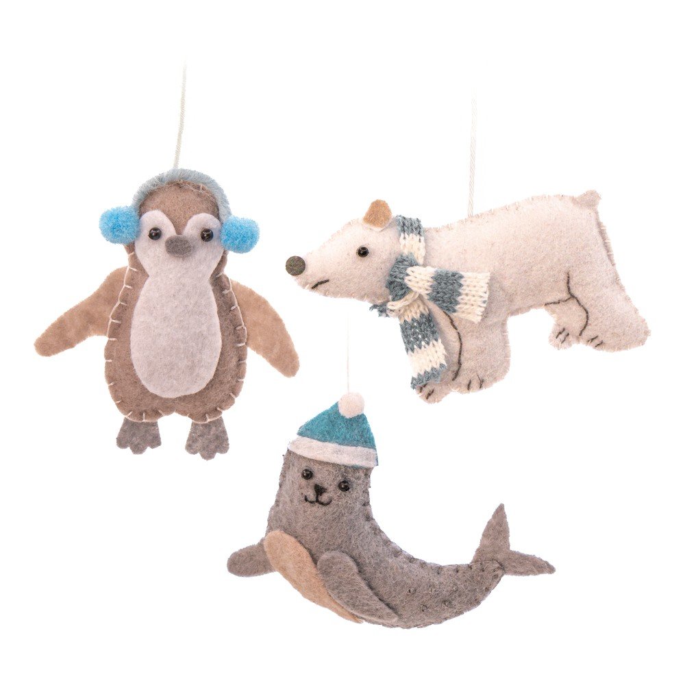 Textil kézzel készített karácsonyfadísz készlet 3 db-os 6 cm Arctic Animals – Sass & Belle