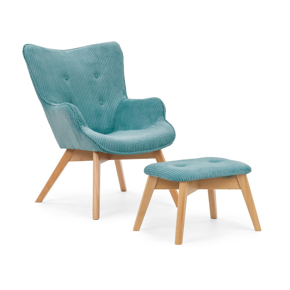 Türkiz kordbársony fotel lábtartóval Niko – Ropez