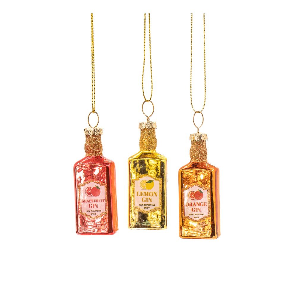 Üveg kézzel készített karácsonyfadísz készlet 3 db-os ø 3 cm Gin Bottle – Sass & Belle