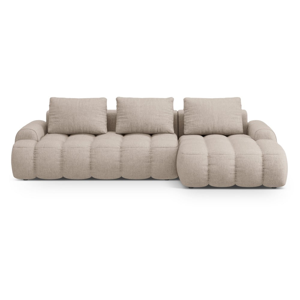 Világosbarna kinyitható-tárolóhelyes sarokkanapé (jobb oldali-heverő résszel) Linz – Cosmopolitan Design