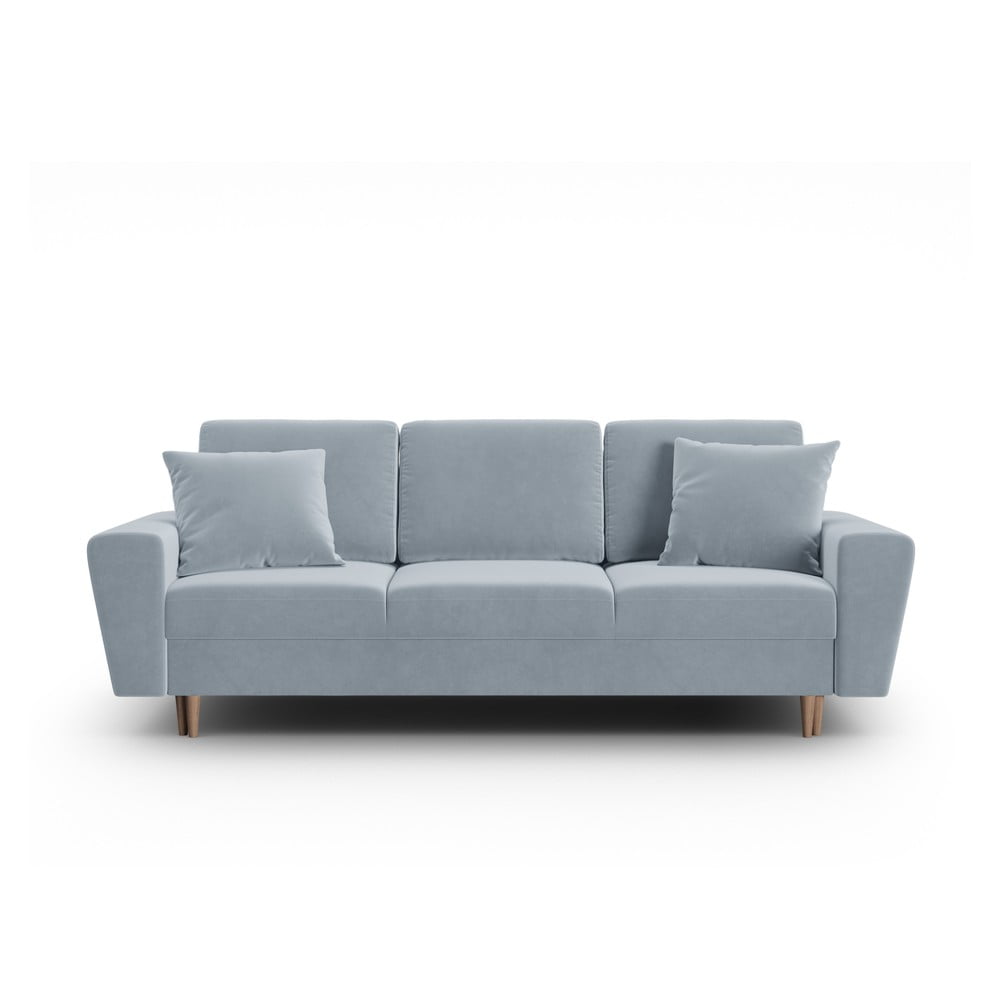 Világoskék bársony kinyitható tárolóhelyes kanapé 235 cm Kyoto – Cosmopolitan Design