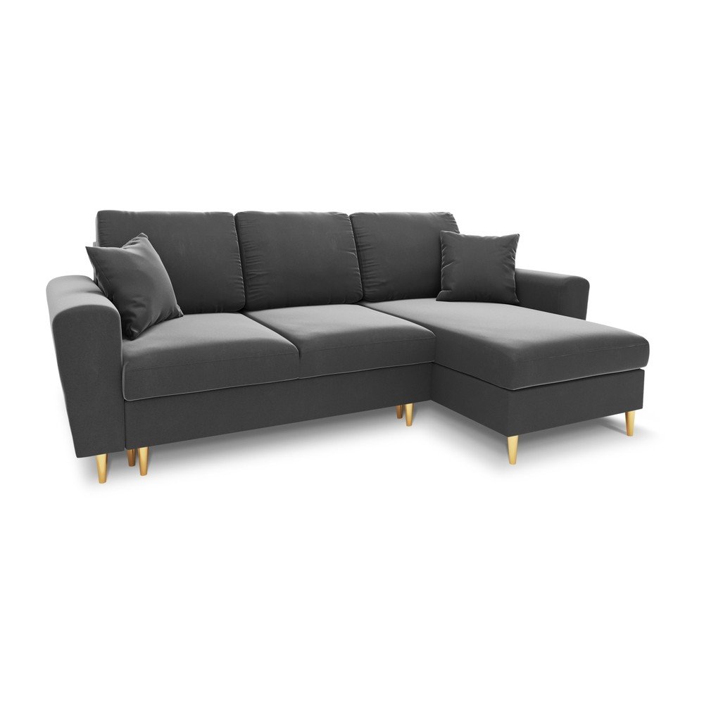 Világosszürke bársony kinyitható tárolóhelyes sarokkanapé Kyoto – Cosmopolitan Design