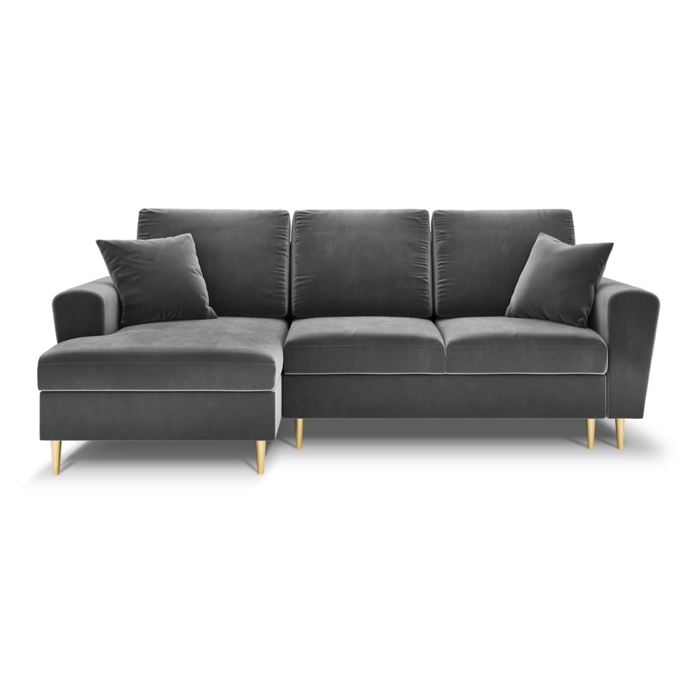 Világosszürke bársony kinyitható tárolóhelyes sarokkanapé (bal oldali-heverő résszel) Kyoto – Cosmopolitan Design