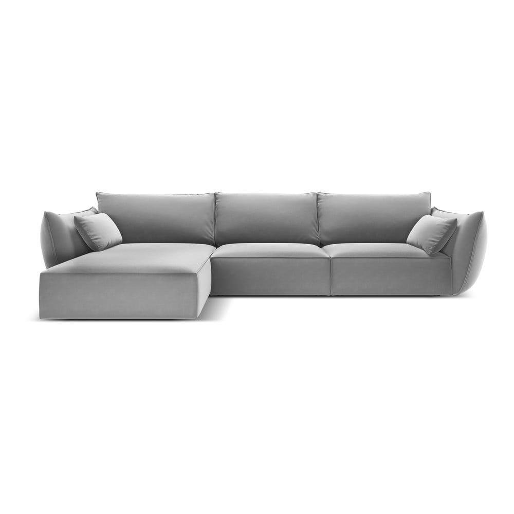Világosszürke bársony sarokkanapé (bal oldali-heverő résszel) Vanda – Mazzini Sofas