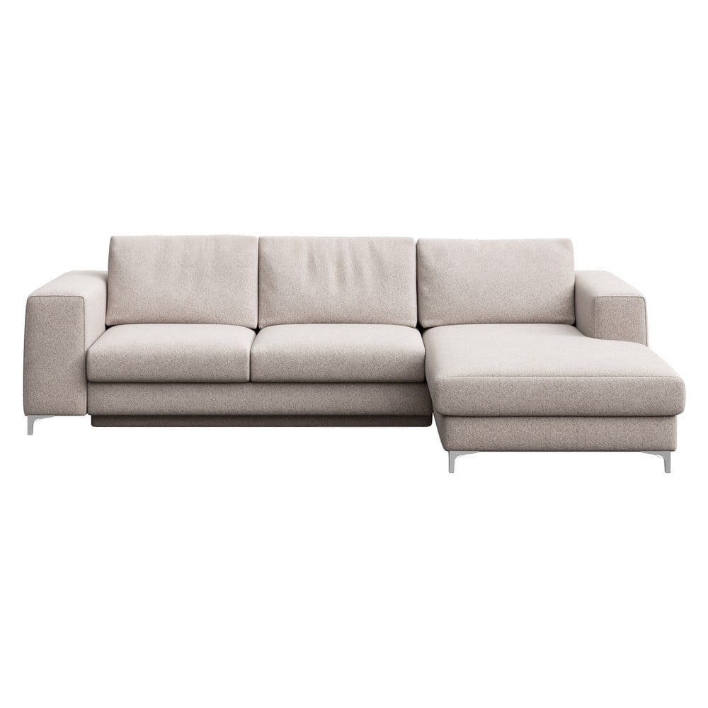 Világosszürke buklé kinyitható tárolóhelyes sarokkanapé (jobb oldali-heverő résszel) Rene – Rodier