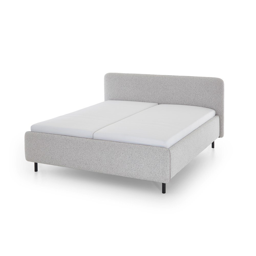 Világosszürke kárpitozott ágyneműtartós franciaágy ágyráccsal 160x200 cm Primo – Meise Möbel