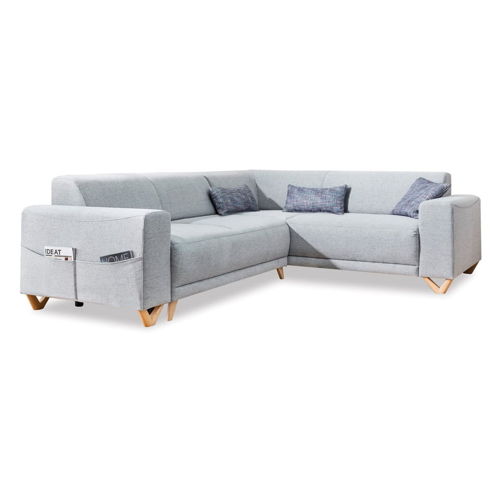 Világosszürke kinyitható-tárolóhelyes sarokkanapé (jobb oldali-L alakú) Classy Sophie – Miuform