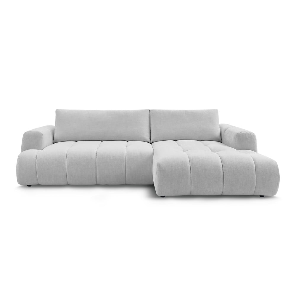 Világosszürke kinyitható-tárolóhelyes sarokkanapé (jobb oldali-heverő résszel) Fuji – Bobochic Paris