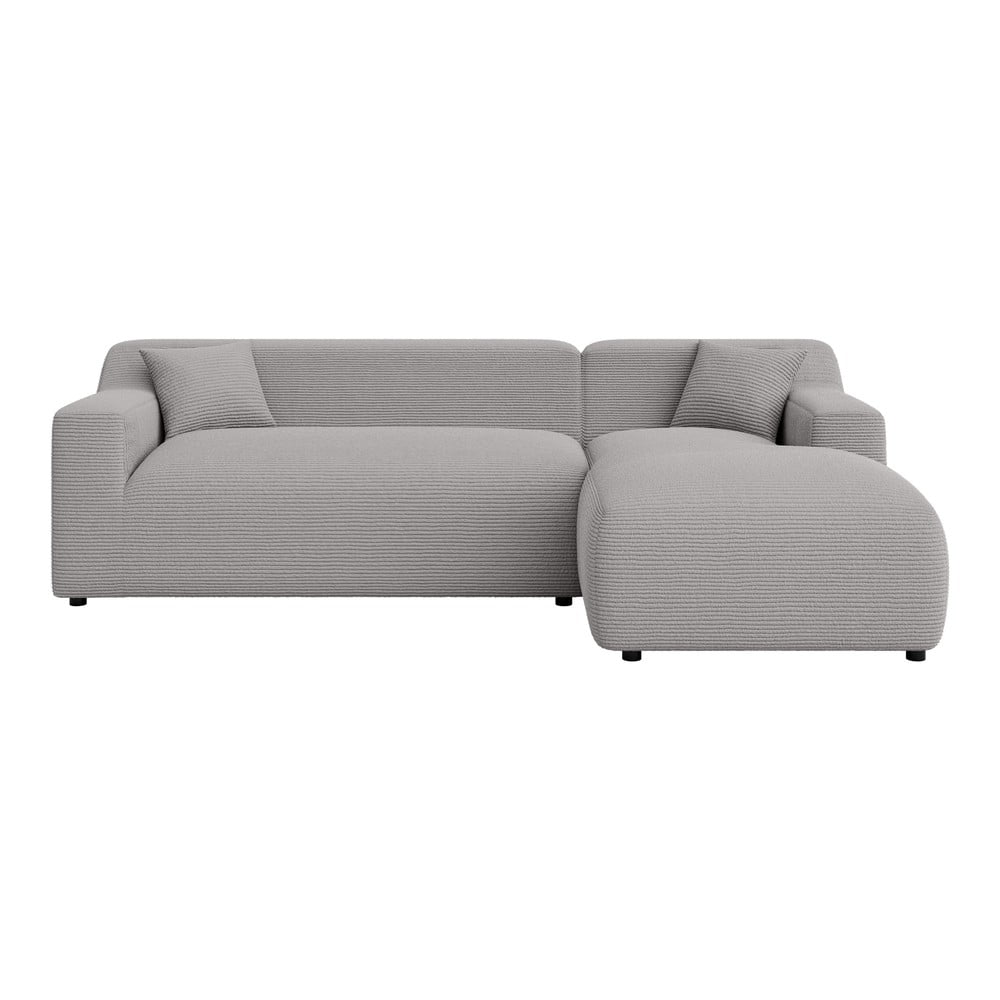 Világosszürke kordbársony sarokkanapé (jobb oldali-heverő résszel) Martin – Ropez