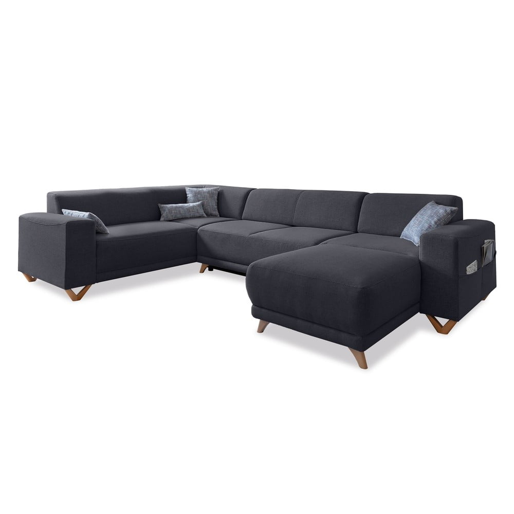 Antracitszürke kinyitható-tárolóhelyes sarokkanapé (bal oldali-U alakú) Classy Sophie – Miuform