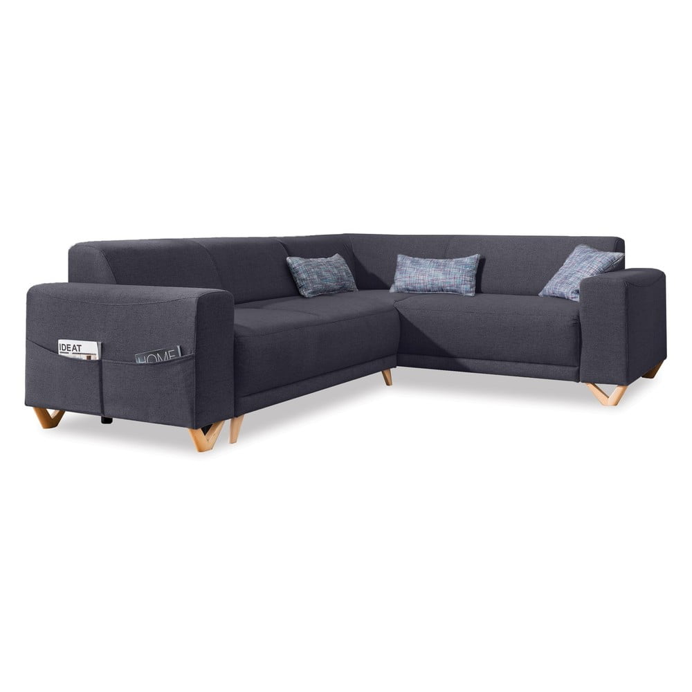 Antracitszürke kinyitható-tárolóhelyes sarokkanapé (jobb oldali-L alakú) Classy Sophie – Miuform
