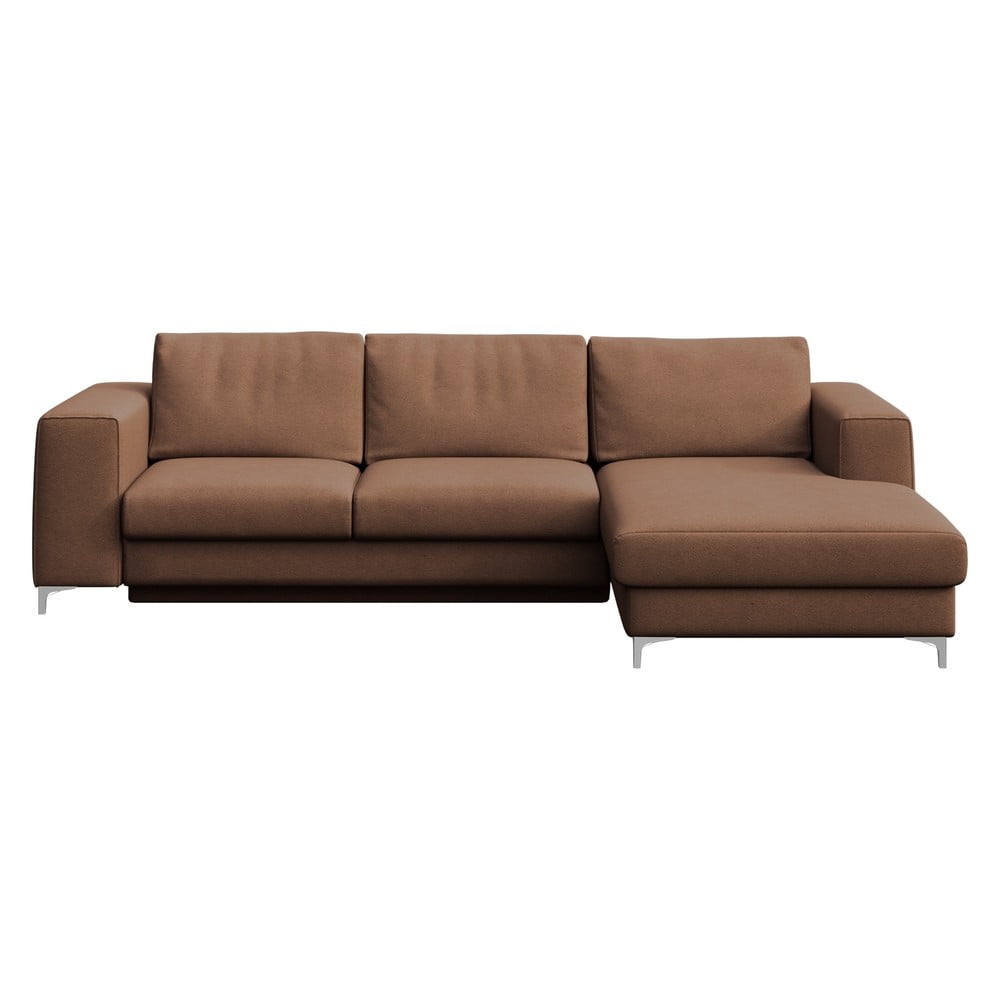 Barna bársony kinyitható tárolóhelyes sarokkanapé (jobb oldali-heverő résszel) Rene – Rodier