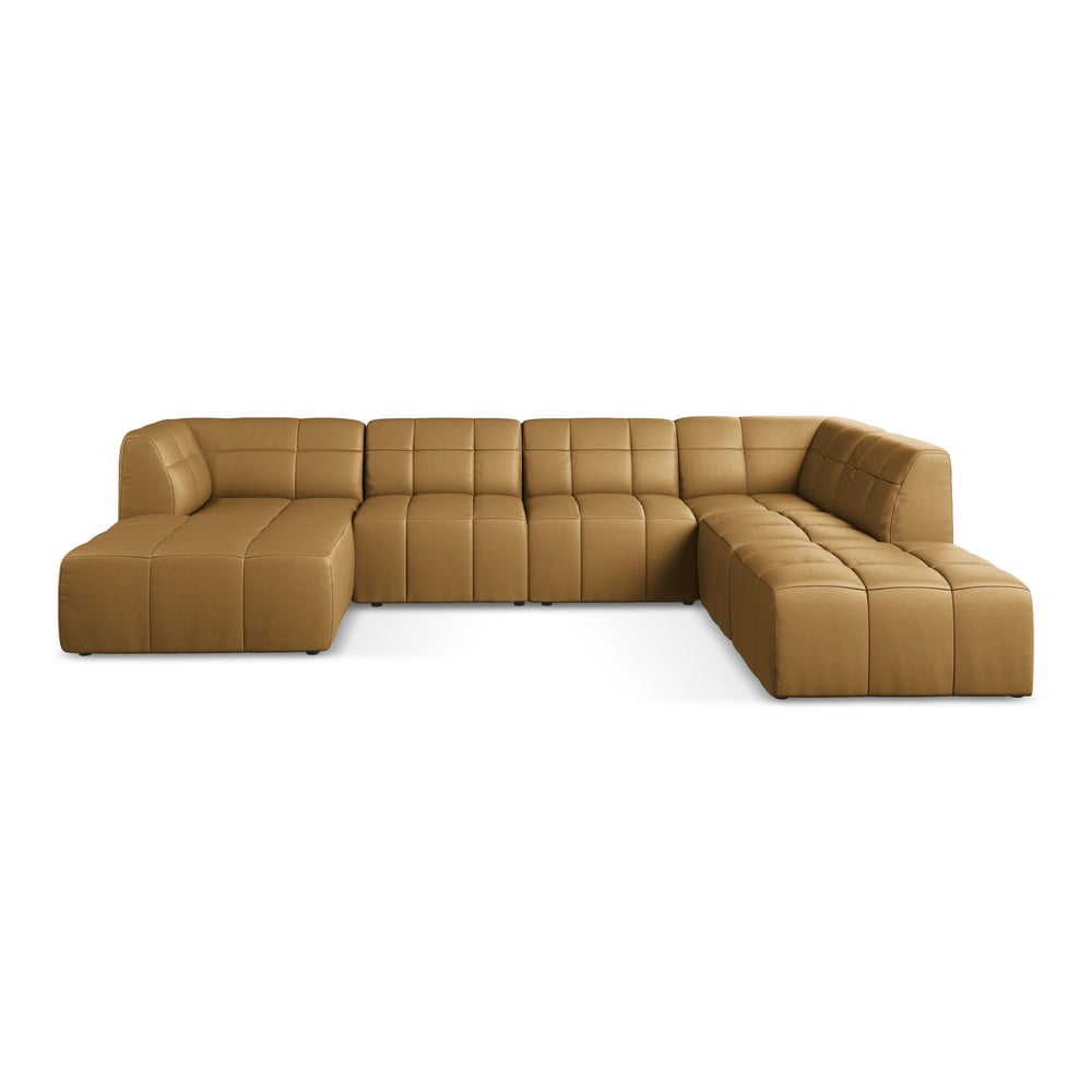 Barna bőrutánzat (U alakú) sarokkanapé Aloha – Makamii