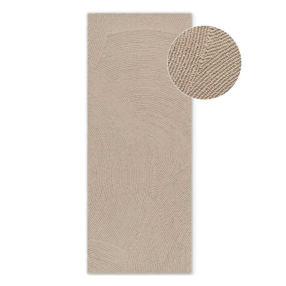 Bézs kézi szövésű gyapjú futószőnyeg 80x200 cm Eleni Light Beige – Hanse Home