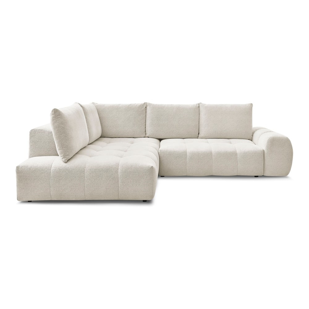 Fehér zsenília kinyitható-tárolóhelyes sarokkanapé (bal oldali-L alakú) Everest – Bobochic Paris