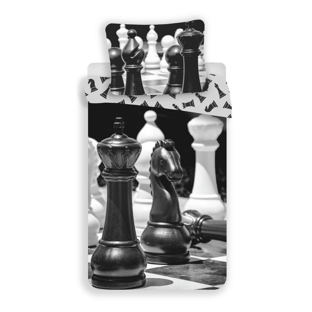 Fekete-fehér egyszemélyes pamut gyerek ágyneműhuzat 140x200 cm Chess – Jerry Fabrics