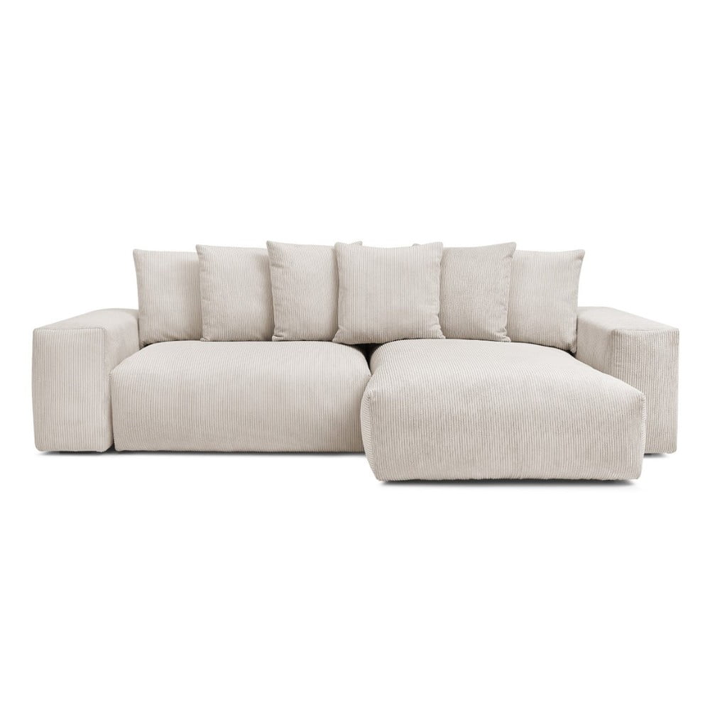 Krémszínű kordbársony kinyitható-tárolóhelyes sarokkanapé Voltaire – Bobochic Paris