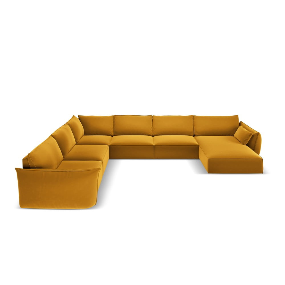 Mustársárga bársony sarokkanapé (bal oldali-U alakú) Vanda – Mazzini Sofas