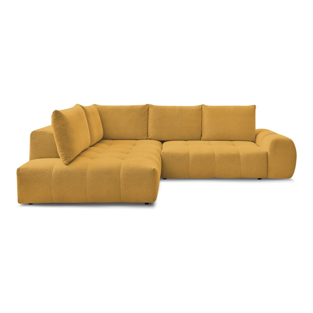 Mustársárga zsenília kinyitható-tárolóhelyes sarokkanapé (bal oldali-L alakú) Everest – Bobochic Paris