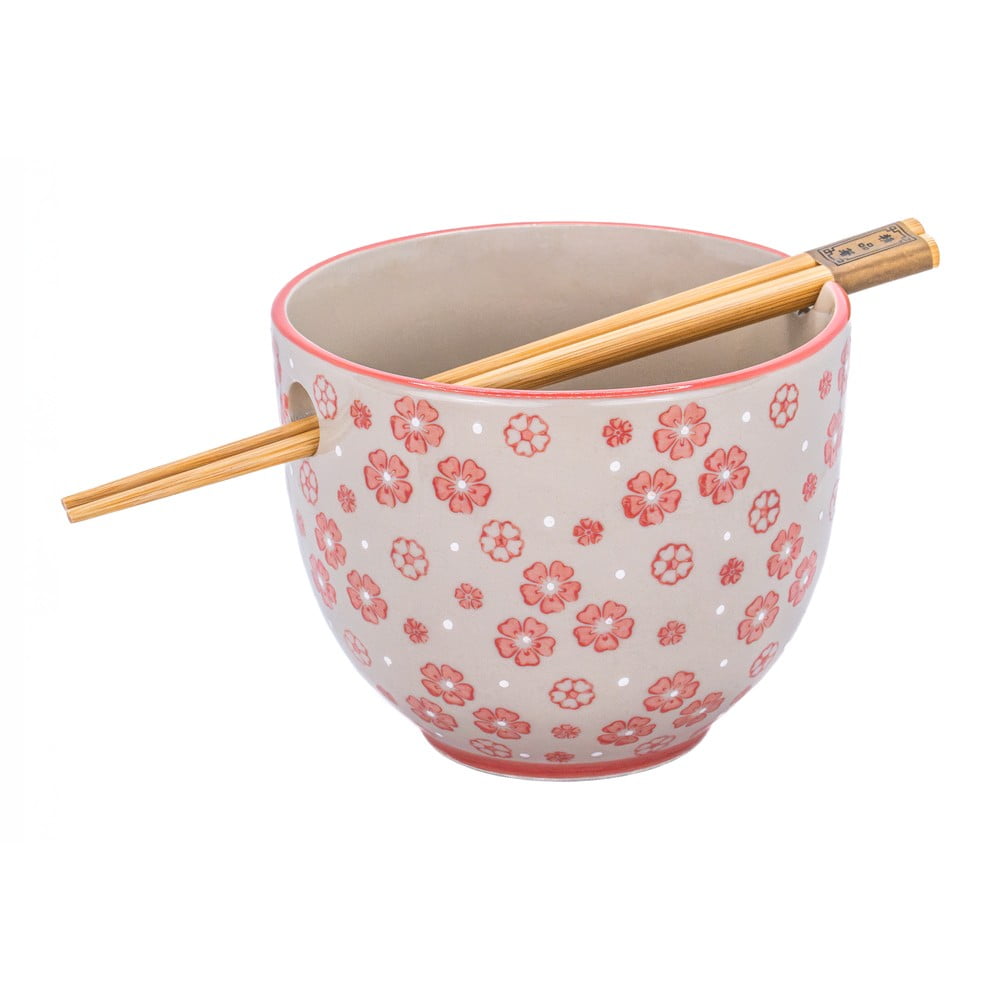 Piros-szürke agyagkerámia tálka 450 ml Cherry Blossom – Sass & Belle