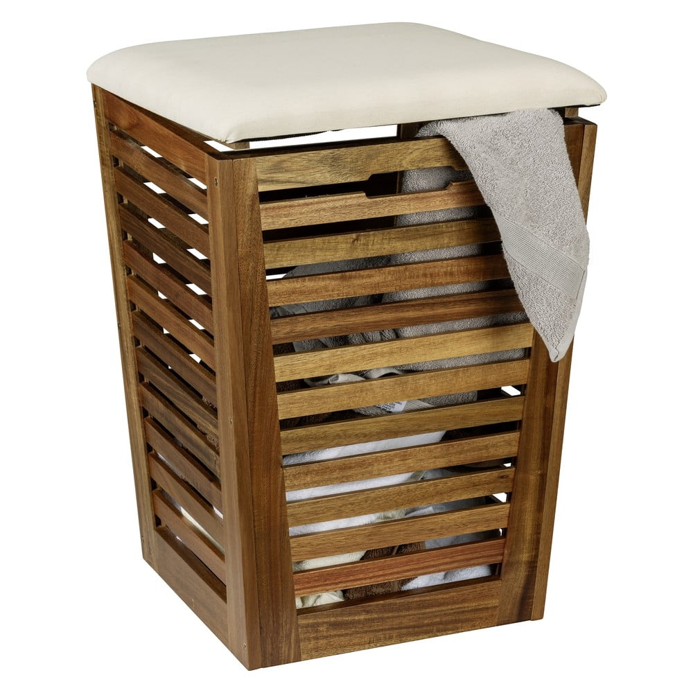 Sötét natúr színű fa szennyeskosár 55 l Fondi – Wenko