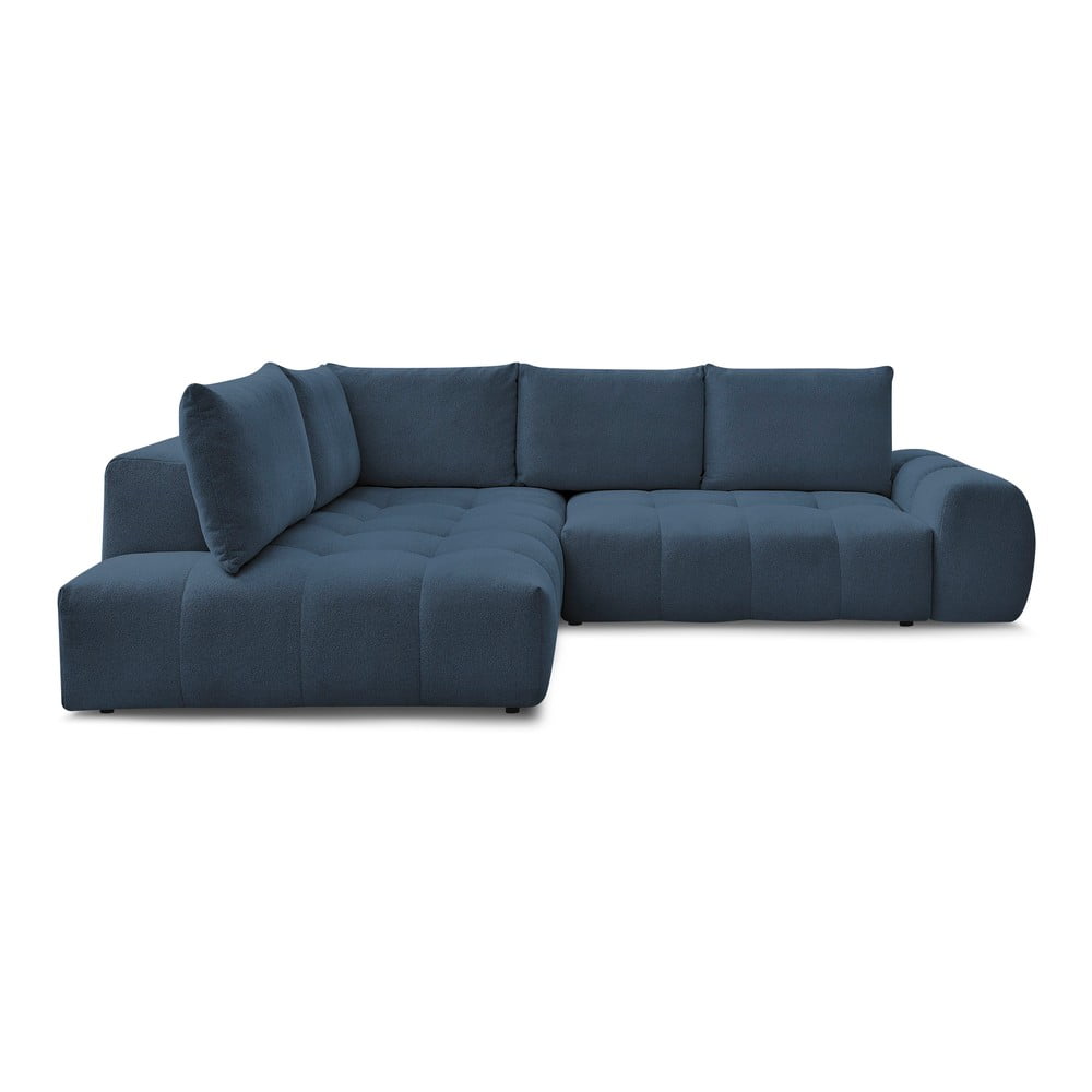 Sötétkék zsenília kinyitható-tárolóhelyes sarokkanapé (bal oldali-L alakú) Everest – Bobochic Paris