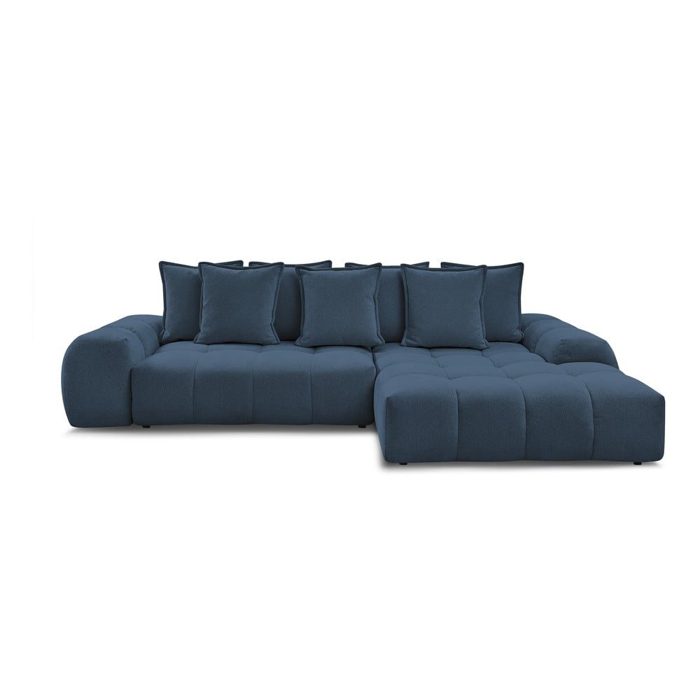 Sötétkék zsenília kinyitható-tárolóhelyes sarokkanapé (jobb oldali-heverő résszel) Everest – Bobochic Paris