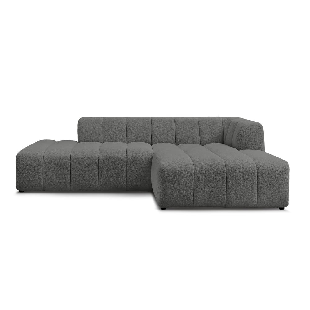 Sötétszürke buklé sarokkanapé (jobb oldali-heverő résszel) Annecy – Bobochic Paris