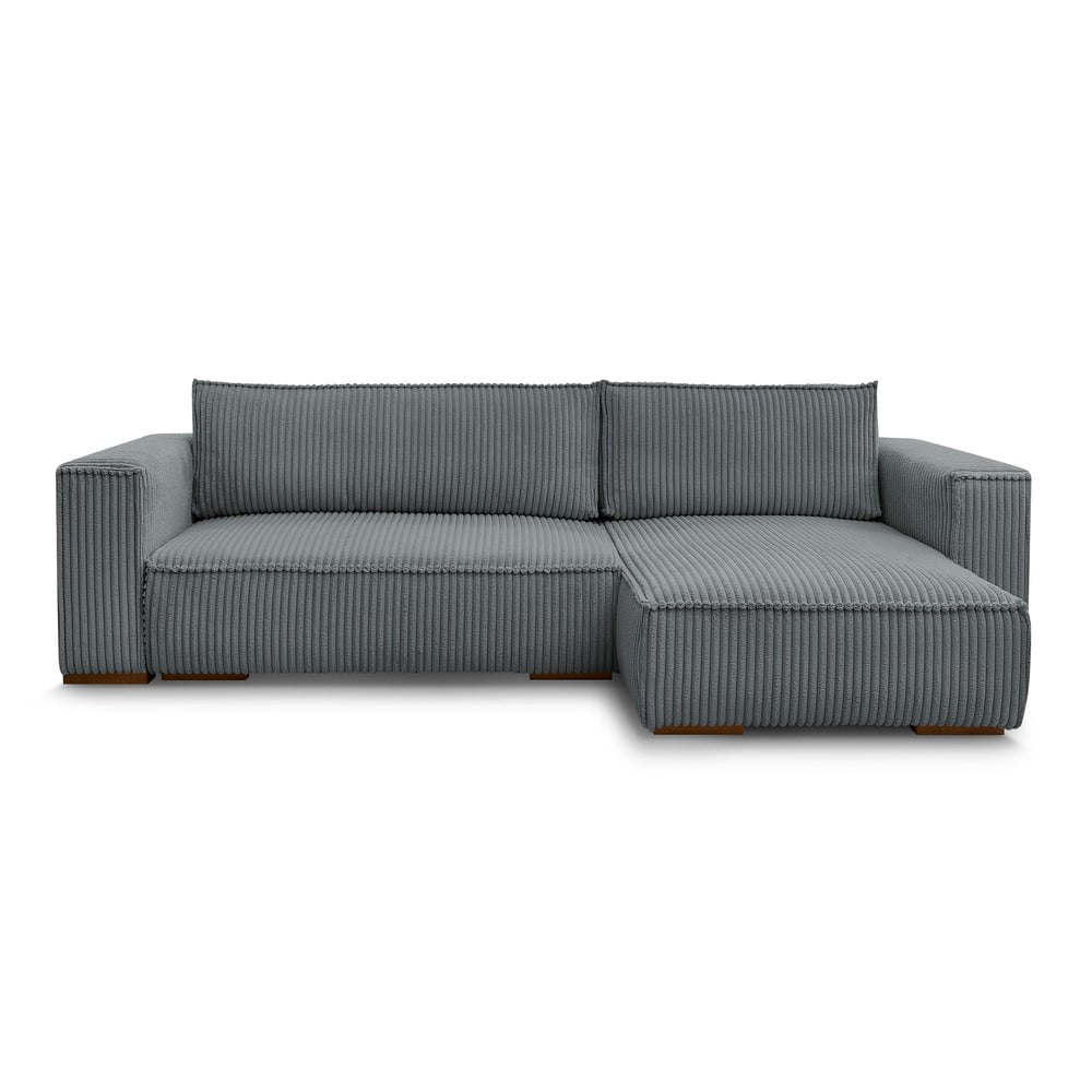 Sötétszürke kordbársony kinyitható-tárolóhelyes sarokkanapé Chelsea – Bobochic Paris