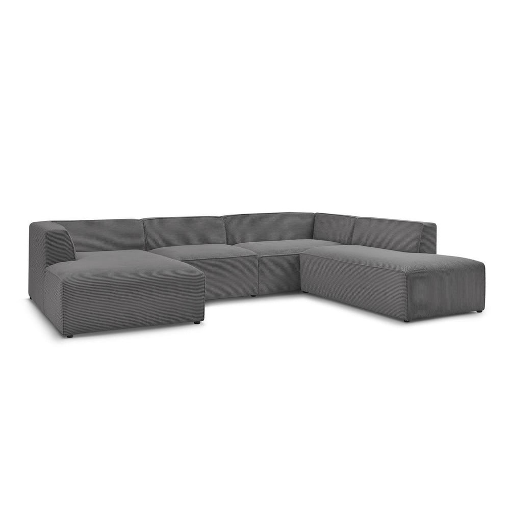 Sötétszürke kordbársony moduláris sarokkanapé (jobb oldali-U alakú) Megeve – Bobochic Paris