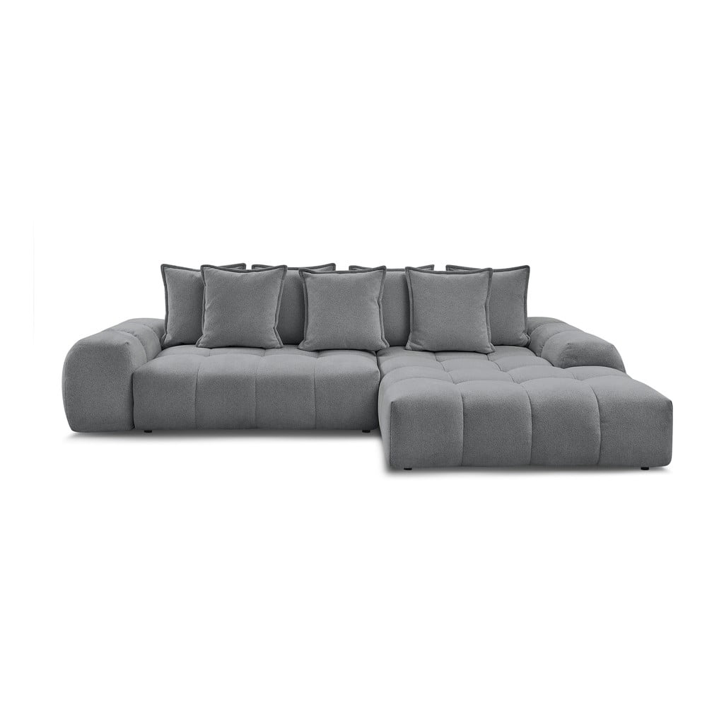 Sötétszürke zsenília kinyitható-tárolóhelyes sarokkanapé (jobb oldali-heverő résszel) Everest – Bobochic Paris