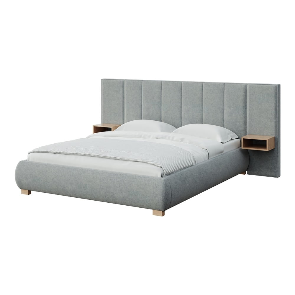 Szürke kárpitozott franciaágy ágyráccsal 140x200 cm Fioro – MESONICA