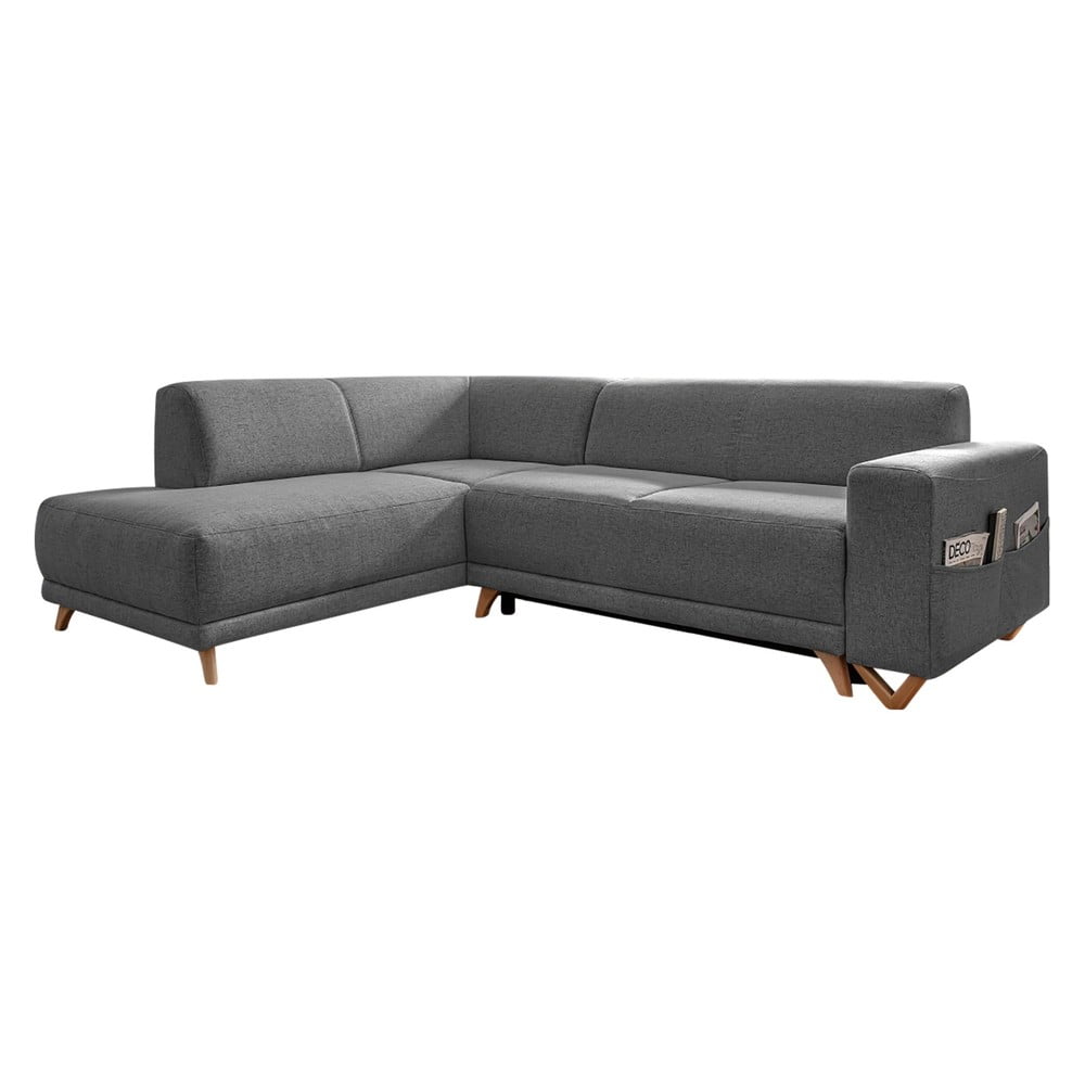 Szürke kinyitható-tárolóhelyes sarokkanapé (bal oldali-L alakú) Classy Sophie – Miuform