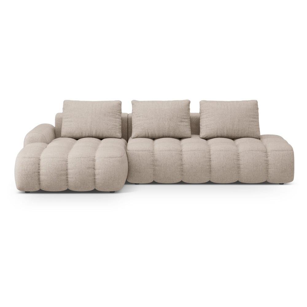 Világosbarna kinyitható-tárolóhelyes sarokkanapé (bal oldali-heverő résszel) Linz – Cosmopolitan Design