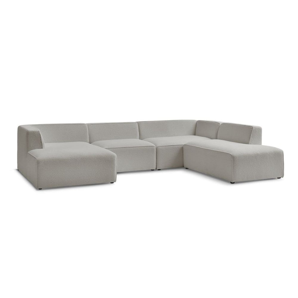 Világosszürke buklé moduláris sarokkanapé (jobb oldali-U alakú) Megeve – Bobochic Paris