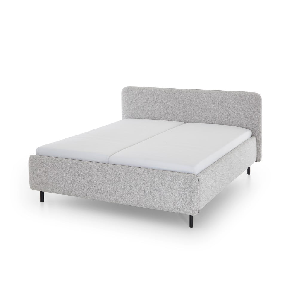 Világosszürke kárpitozott ágyneműtartós franciaágy ágyráccsal 180x200 cm Primo – Meise Möbel
