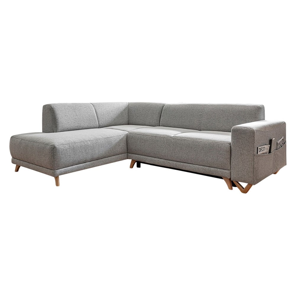 Világosszürke kinyitható-tárolóhelyes sarokkanapé (bal oldali-L alakú) Classy Sophie – Miuform