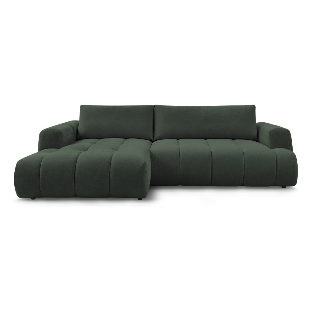 Zöld kinyitható-tárolóhelyes sarokkanapé (bal oldali-heverő résszel) Fuji – Bobochic Paris