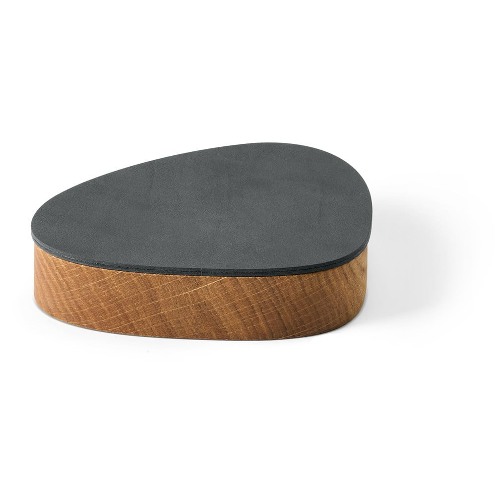 Antracitszürke-natúr színű fedeles-dekoratív fa-öko bőr tárolódoboz 14x12